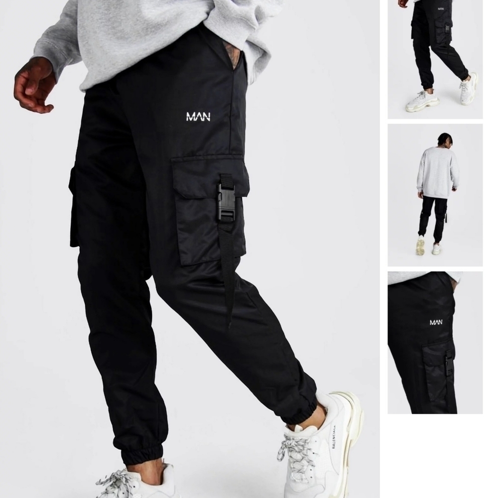 Man Boohoo Man Black Cargo Windbreakers Size Medium